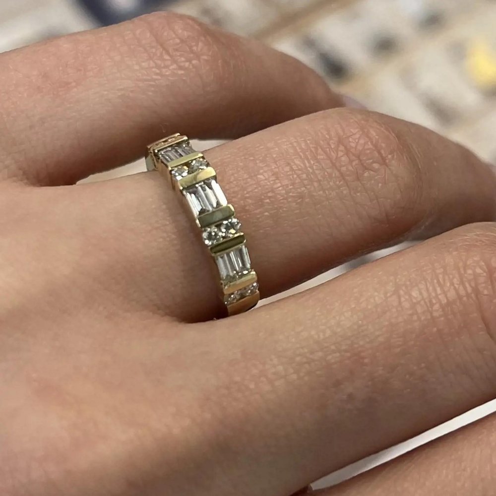 0.75Cttw Baguette And Round Cut Diamond Band Ring 14K Yellow Gold Size 5.5